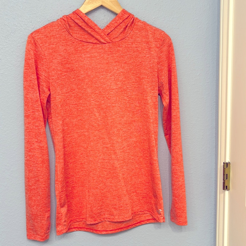 Fun, apricot-orange hoody top by bcg.